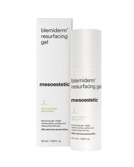 blemiderm® resurfacing gel ANTI-BLEMISH SOLUTIONS Regenerierendes Gel für Mischhaut, fettige und zu Akne neigende Haut. Verfeinert die Poren, reinigt die Haut und verleiht ihr eine bessere Struktur. Gel mit Salicylsäure und Glykolsäure. 50 ml