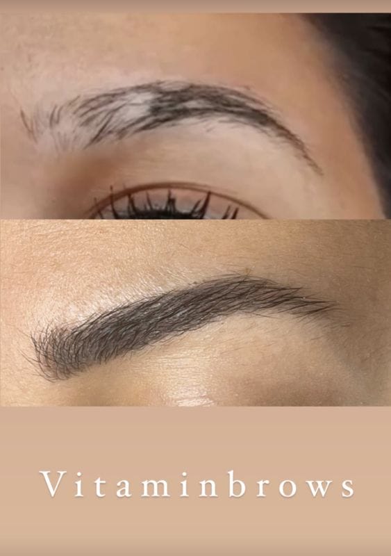 Vorher-Nachher-Ergebnis einer Vitaminbrows-Behandlung zur Stärkung und Pflege der Augenbrauen bei Mel’s Beauty & Academy in 5212 Hausen AG.