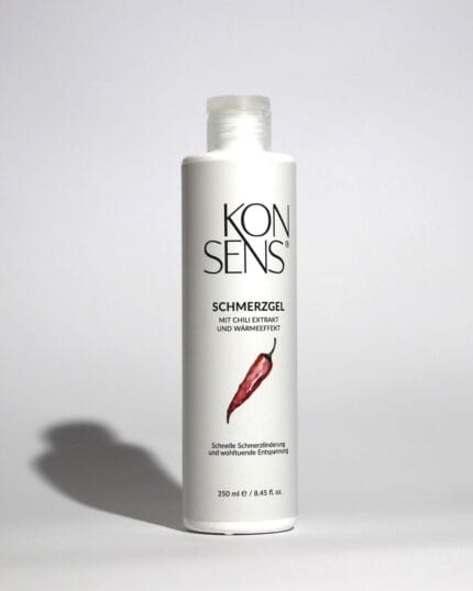 KONSENS Chili Schmerzgel – Natürliches Schmerzgel mit Wärmeeffekt zur Linderung von Muskel- und Gelenkschmerzen.