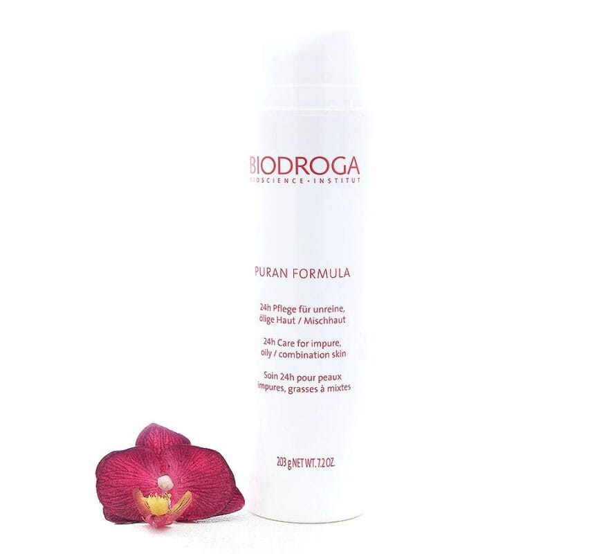 BIODROGA PURAN FORMULA 24h Pflege in Salongrösse mit 200 ml für unreine, ölige Haut und Mischhaut – erhältlich bei Mel’s Beauty & Academy.