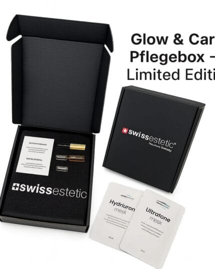 Pflegebox mit swissestetic Ampullen, Maske und Reinigung – Glow & Care Limited Edition
