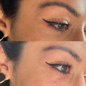 Vorher-Nachher mit Make-up nach Lumi Eyes